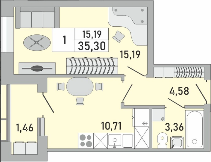 35,3 м², 1-комнатная квартира 5 015 000 ₽ - изображение 14