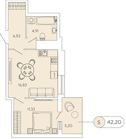 Квартира 42,2 м², 1-комнатная - изображение 1