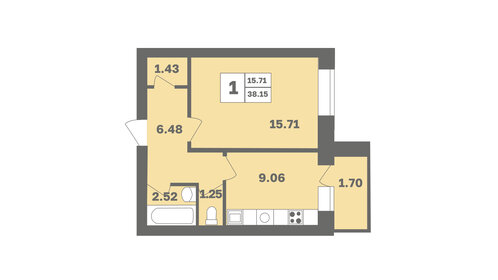 45 м², 2-комнатная квартира 3 940 000 ₽ - изображение 77