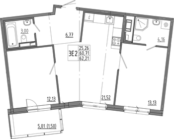 Квартира 65,7 м², 2-комнатная - изображение 1