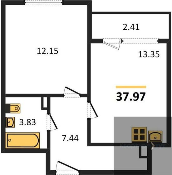 38 м², 1-комнатная квартира 5 201 890 ₽ - изображение 1