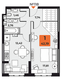 Квартира 42,2 м², 1-комнатная - изображение 1