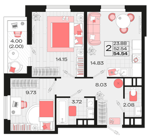 Квартира 54,5 м², 2-комнатная - изображение 1