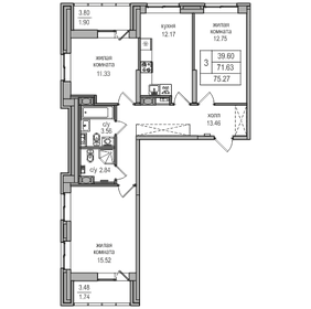 Квартира 71,6 м², 3-комнатная - изображение 1