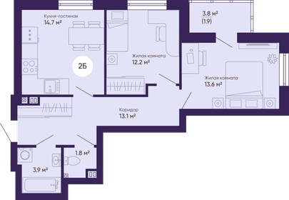 Квартира 61,2 м², 2-комнатная - изображение 1