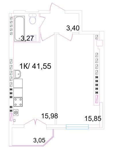 41,6 м², 1-комнатная квартира 3 191 040 ₽ - изображение 1