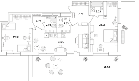 Квартира 100,1 м², 2-комнатная - изображение 1
