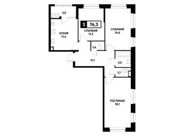 Квартира 76,3 м², 3-комнатная - изображение 1