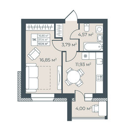 42,2 м², 1-комнатная квартира 3 498 647 ₽ - изображение 34