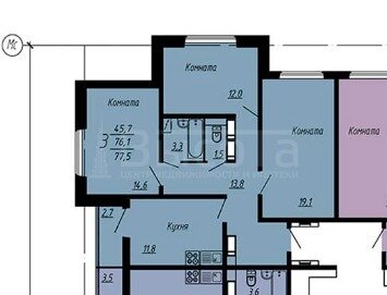 Квартира 77,4 м², 3-комнатная - изображение 1