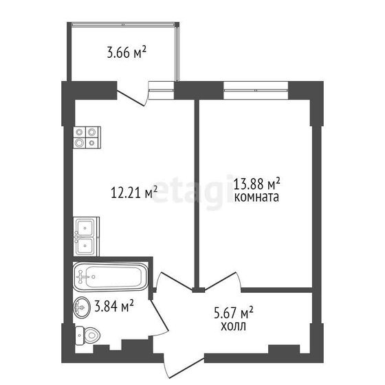 39,3 м², 1-комнатная квартира 4 520 000 ₽ - изображение 1