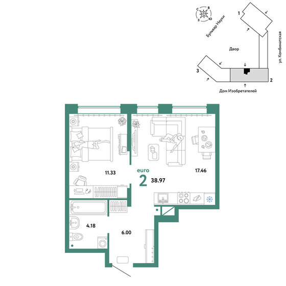 39 м², 2-комнатная квартира 5 765 000 ₽ - изображение 1