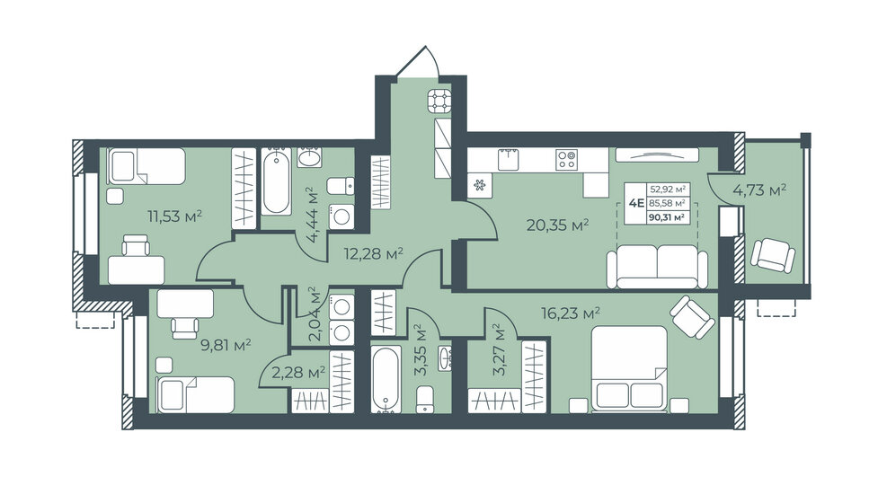 90,3 м², 4-комнатная квартира 6 496 271 ₽ - изображение 22