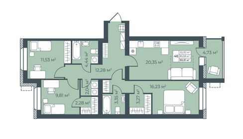 Квартира 90,3 м², 4-комнатная - изображение 1