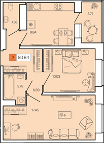 Квартира 50,6 м², 2-комнатная - изображение 1