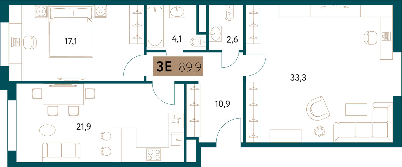 89,8 м², 3-комнатная квартира 44 679 724 ₽ - изображение 1