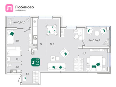 77,8 м², 3-комнатная квартира 3 600 000 ₽ - изображение 83