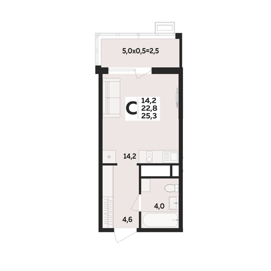 25,3 м², 1-комнатная квартира 3 541 400 ₽ - изображение 1