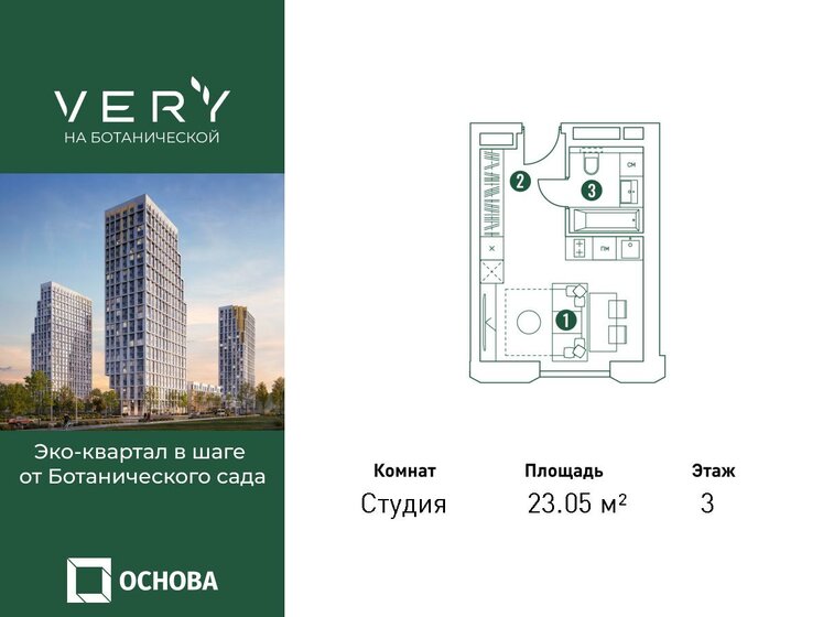 23,1 м², апартаменты-студия 10 833 500 ₽ - изображение 1