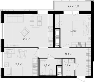 Квартира 66,6 м², 2-комнатная - изображение 1