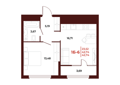 42,7 м², 1-комнатная квартира 4 615 920 ₽ - изображение 16