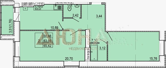 Квартира 65 м², 2-комнатная - изображение 1