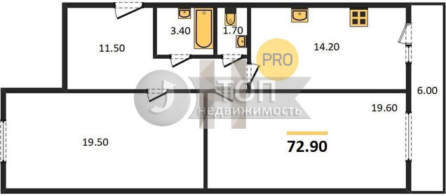 Квартира 72,9 м², 2-комнатная - изображение 1