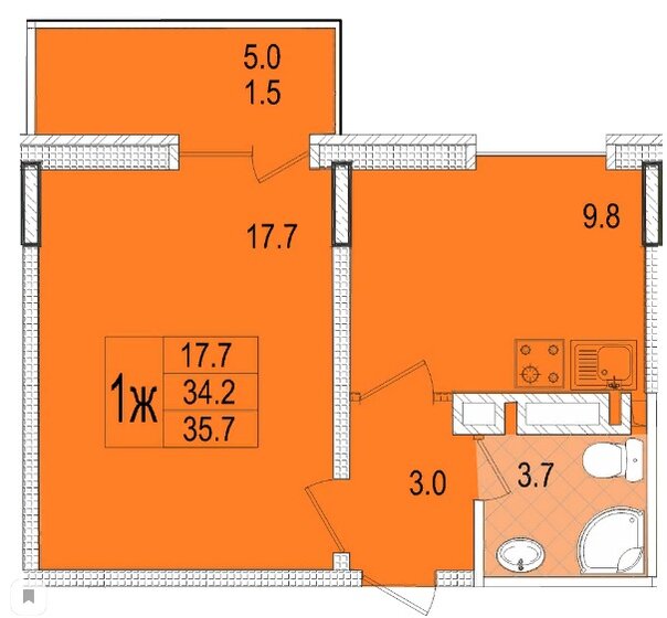 35,7 м², 1-комнатная квартира 2 678 000 ₽ - изображение 1