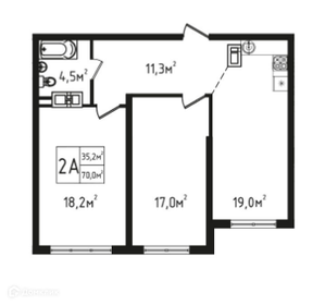 Квартира 70 м², 2-комнатная - изображение 1