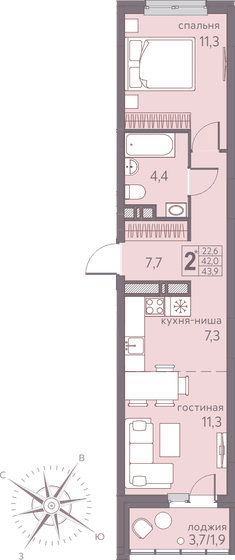 43,9 м², 2-комнатная квартира 6 299 650 ₽ - изображение 1