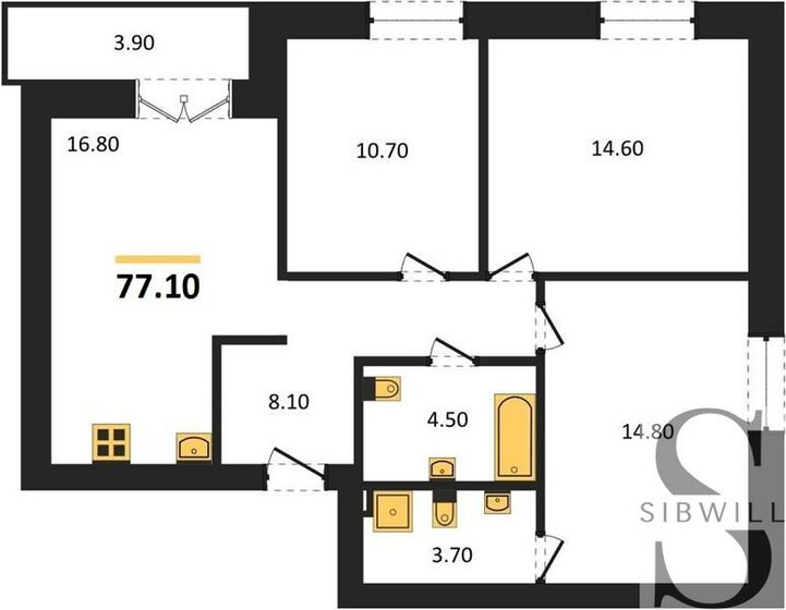 77,1 м², 3-комнатная квартира 8 000 000 ₽ - изображение 1