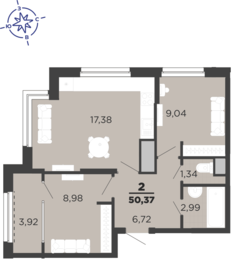49 м², 2-комнатная квартира 6 671 545 ₽ - изображение 6