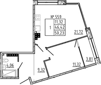 Квартира 50,2 м², 1-комнатные - изображение 1