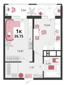 39,8 м², 1-комнатная квартира 5 970 000 ₽ - изображение 20