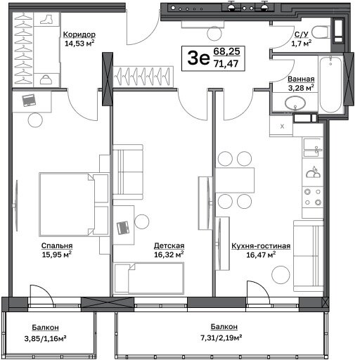 71,5 м², 2-комнатная квартира 8 791 562 ₽ - изображение 1