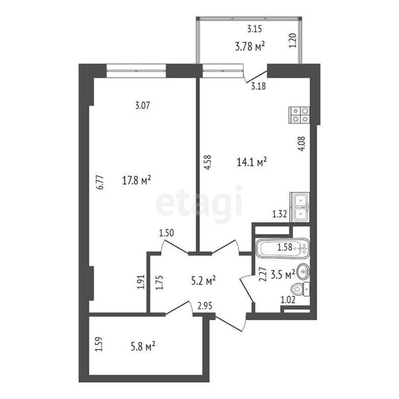 46,4 м², 1-комнатная квартира 6 100 000 ₽ - изображение 51