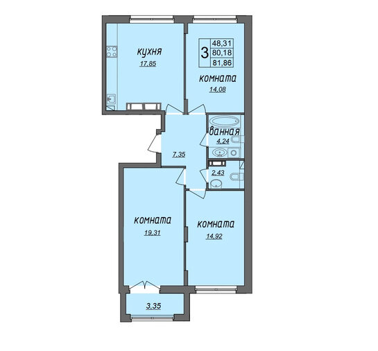 81,9 м², 3-комнатная квартира 6 500 000 ₽ - изображение 51