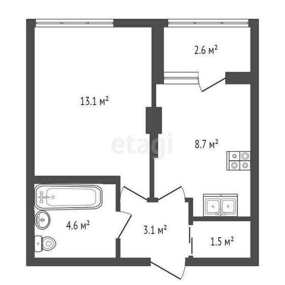 32,6 м², 1-комнатная квартира 6 750 000 ₽ - изображение 1