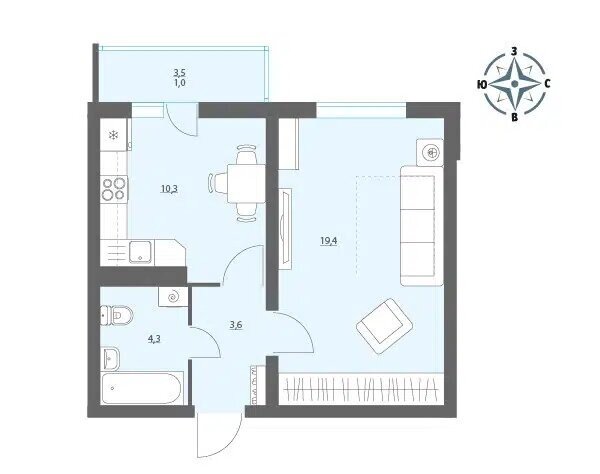 38,6 м², 1-комнатная квартира 4 300 000 ₽ - изображение 1