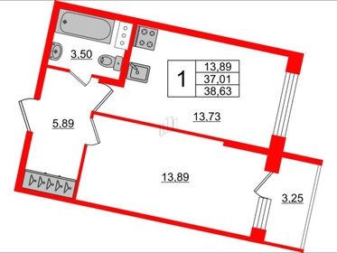 Квартира 39 м², 1-комнатная - изображение 1