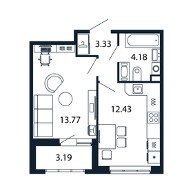 28,6 м², 1-комнатная квартира 6 200 000 ₽ - изображение 166