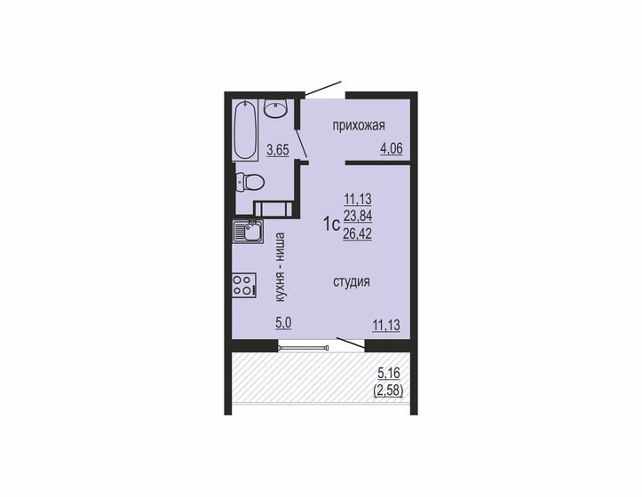 26,4 м², квартира-студия 2 730 000 ₽ - изображение 1