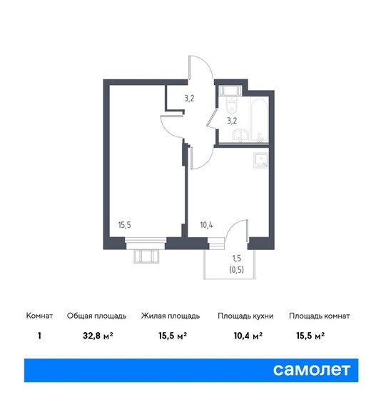 32,8 м², 1-комнатные апартаменты 5 409 836 ₽ - изображение 1