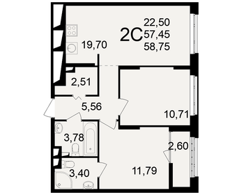 Квартира 58,8 м², 2-комнатная - изображение 1