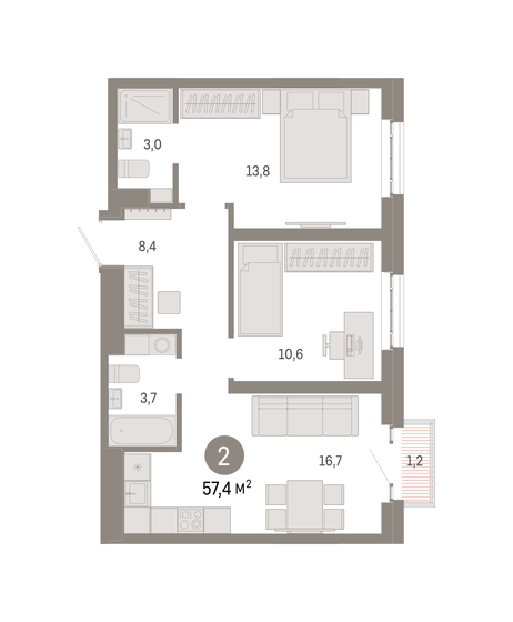 57,4 м², 2-комнатная квартира 18 730 000 ₽ - изображение 19