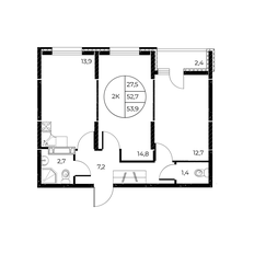 Квартира 53,9 м², 2-комнатная - изображение 2