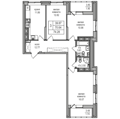 70,6 м², 3-комнатная квартира 14 789 148 ₽ - изображение 1