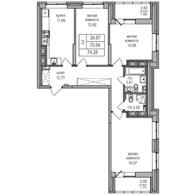 77,7 м², 3-комнатная квартира 13 400 000 ₽ - изображение 125