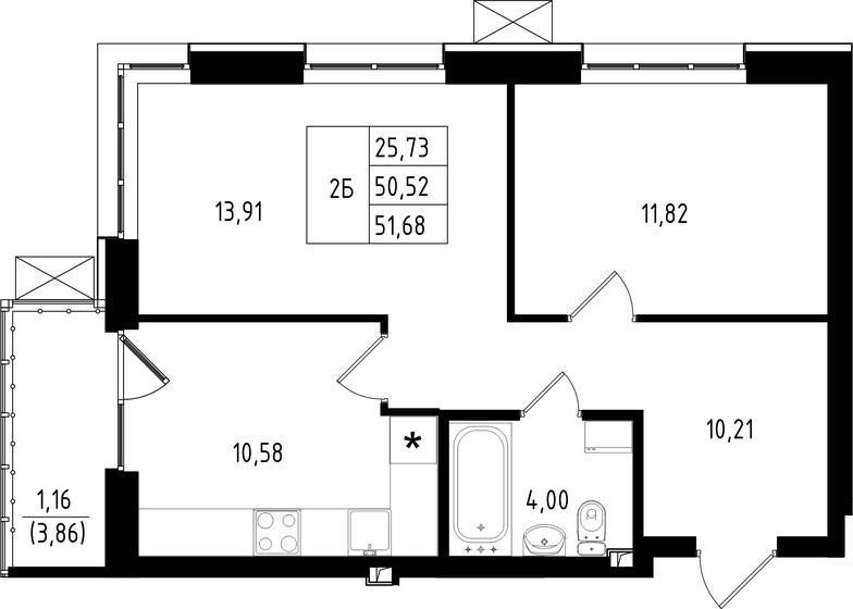 51,7 м², 2-комнатная квартира 8 310 000 ₽ - изображение 1