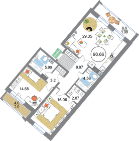 106,2 м², 2-комнатная квартира 23 900 000 ₽ - изображение 106